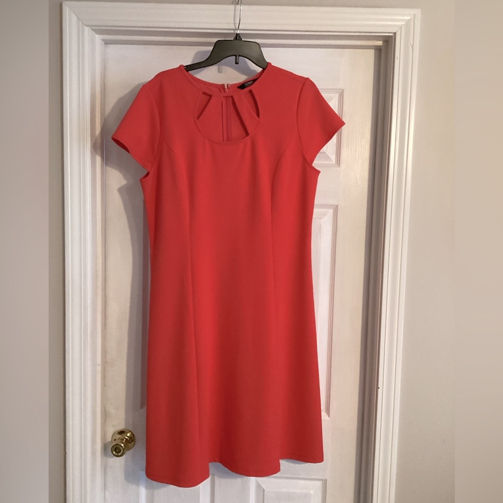 Dennis Basso cap sleeve dress, Size 12, Coral, EUC